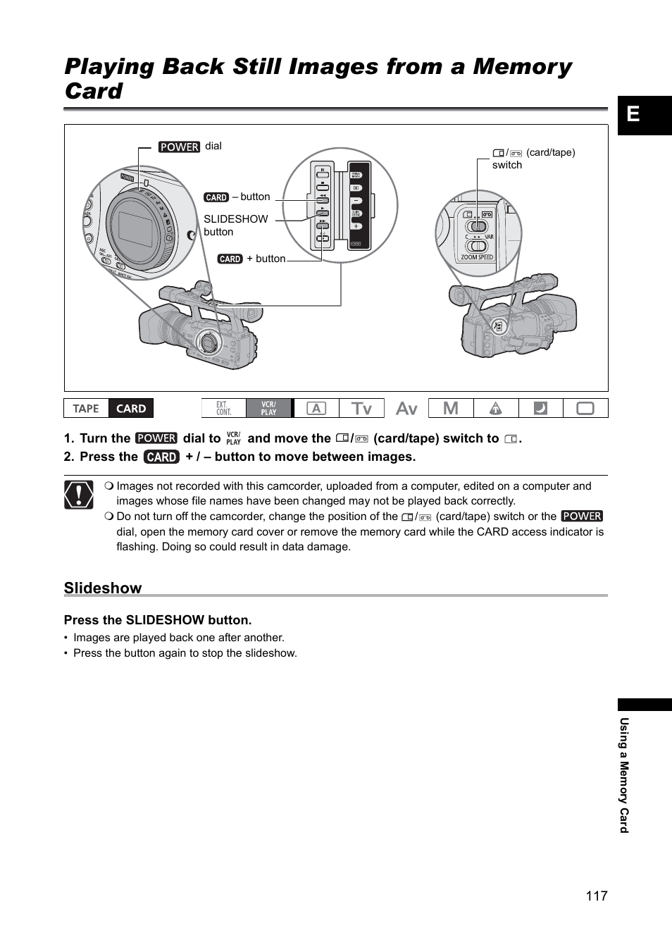 Playing back still images from a memory card, Slideshow | Canon XH A1 User Manual | Page 117 / 159