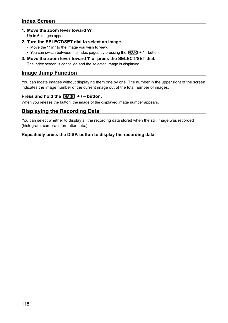 Index screen, Image jump function, Displaying the recording data | Canon XH A1 User Manual | Page 118 / 159