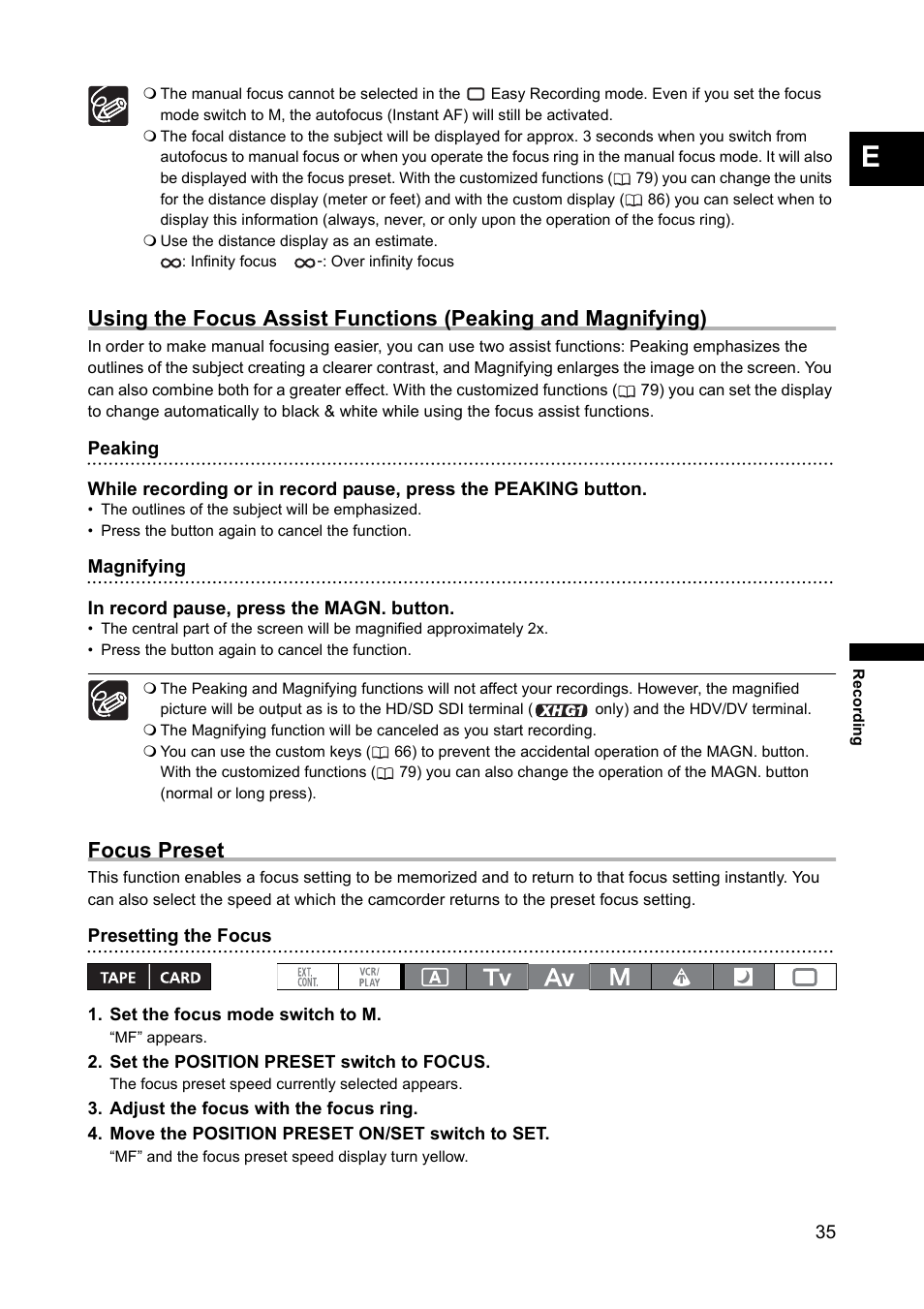 Focus preset | Canon XH A1 User Manual | Page 35 / 159