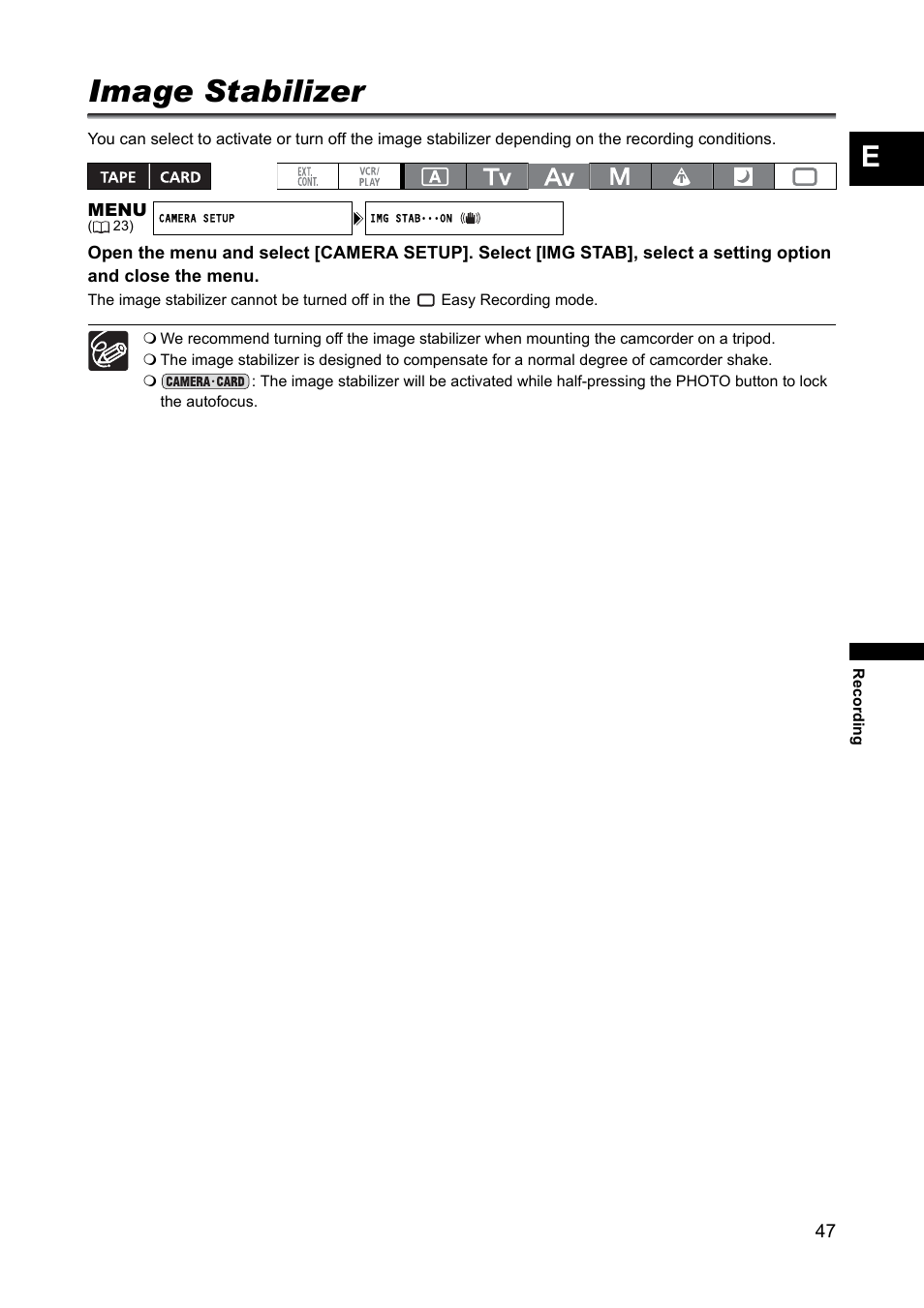 Image stabilizer | Canon XH A1 User Manual | Page 47 / 159