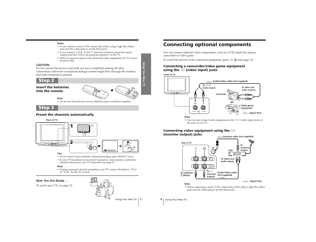 Connecting optional components, Step 2, Step 3 | One-push automatic programing | Sony Trinitron KV-2199XDK User Manual | Page 9 / 47