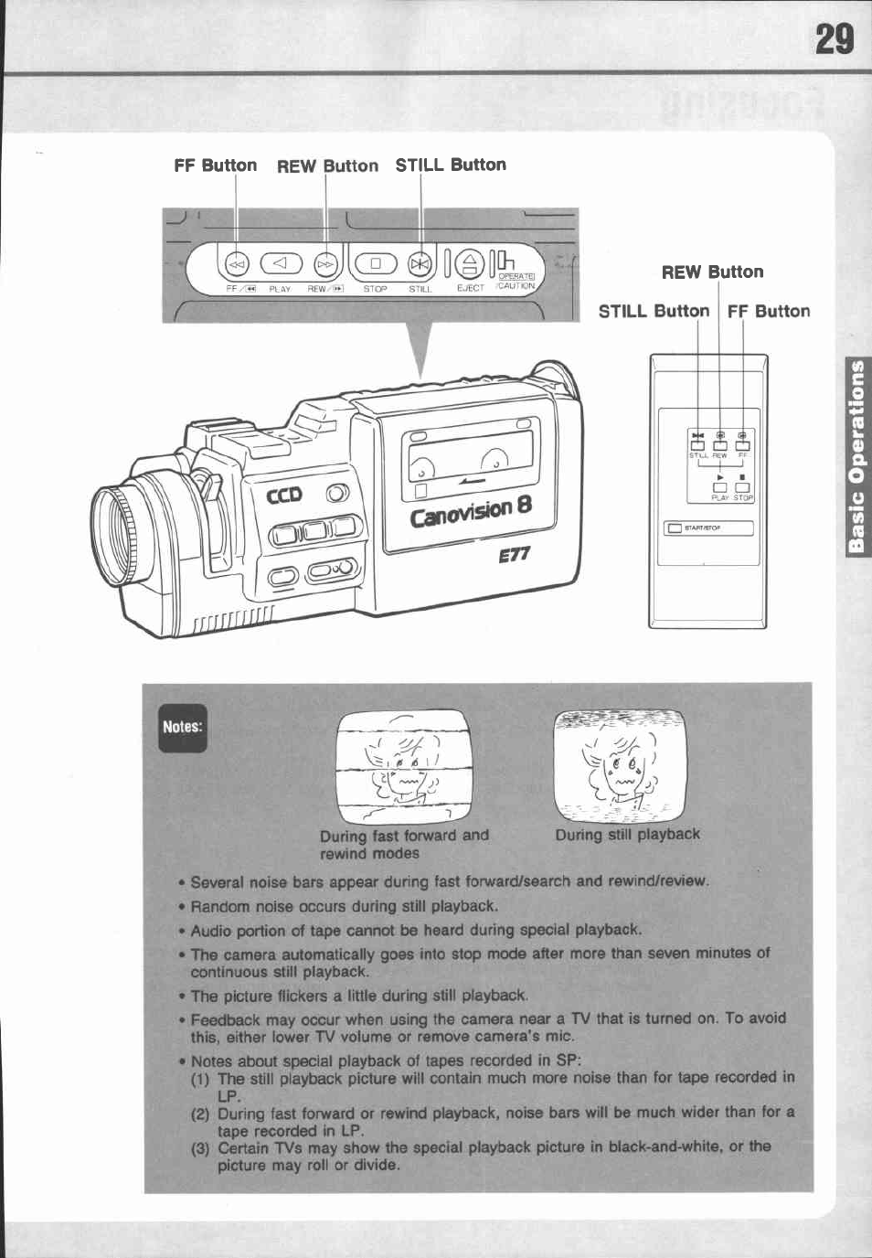 Rew button still button ff button | Canon E 77 User Manual | Page 31 / 65