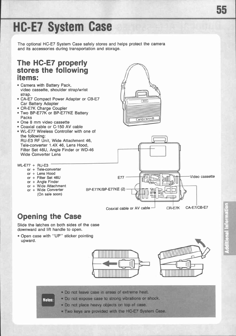 Canon e77 video system chart, Sc-e7 soft carrying case | Canon E 77 User Manual | Page 57 / 65