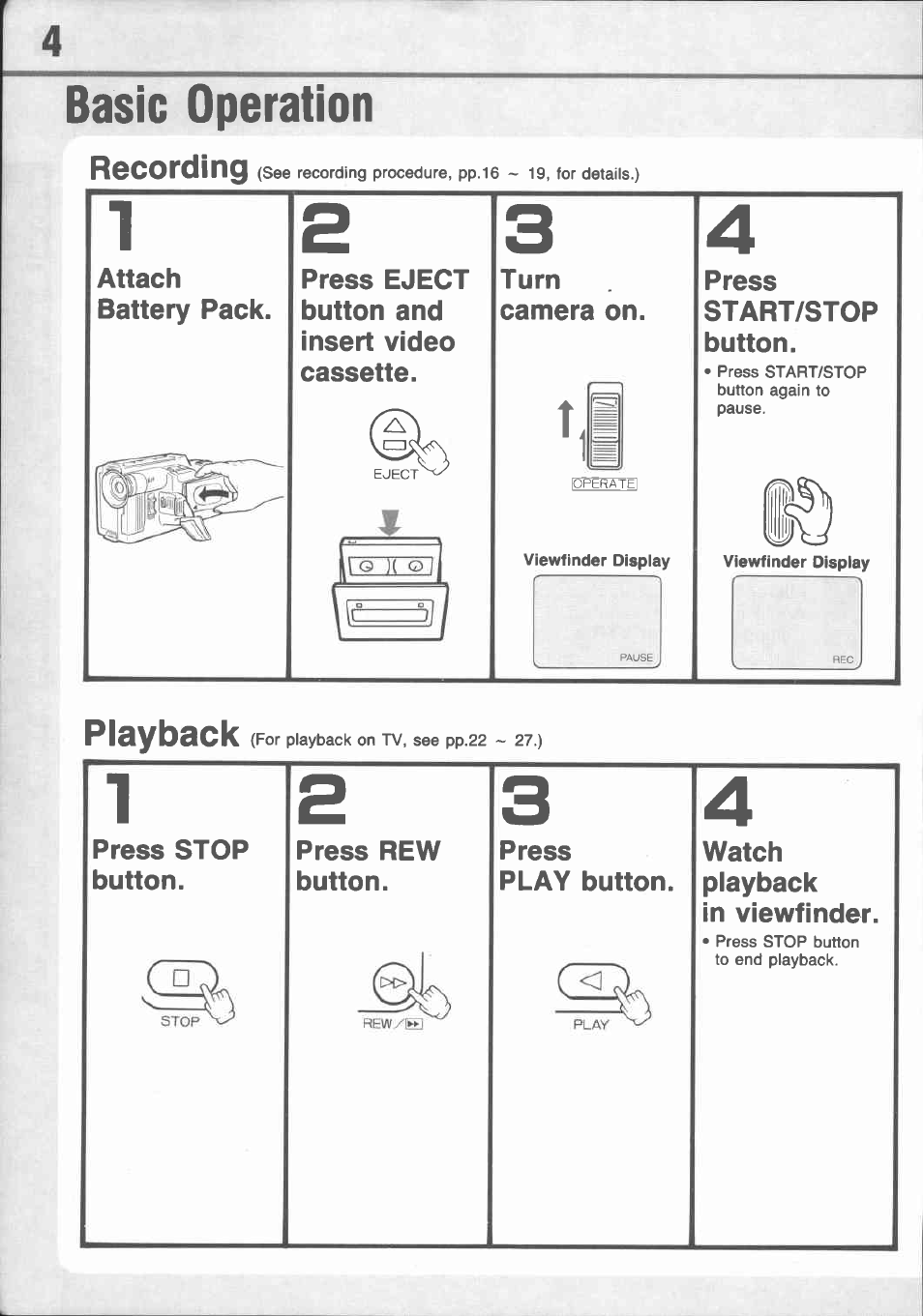 Basic operation, Playback | Canon E 77 User Manual | Page 6 / 65