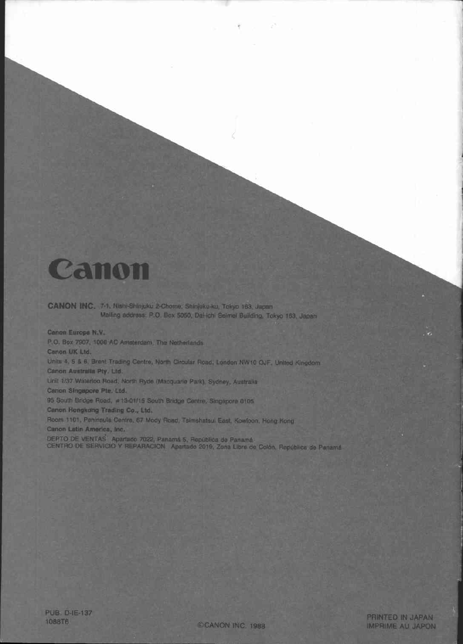 Width x weight, Depth x height), European model | 61 specifications, Rf unit ru-e3 | Canon E 77 User Manual | Page 64 / 65