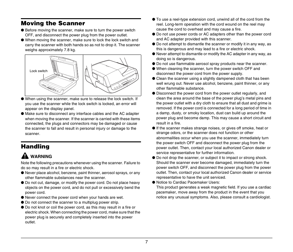 Moving the scanner, Handling, Moving the scanner handling | Canon DR-2020U User Manual | Page 11 / 40