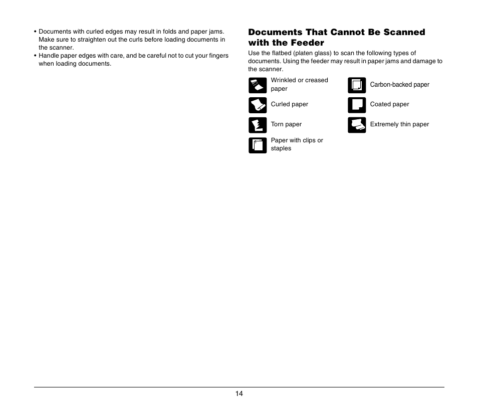 Documents that cannot be scanned with the feeder | Canon DR-2020U User Manual | Page 18 / 40