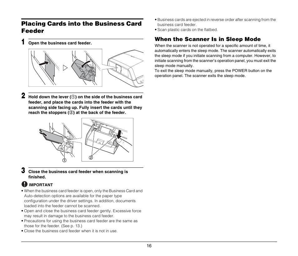 Placing cards into the business card feeder | Canon DR-2020U User Manual | Page 20 / 40