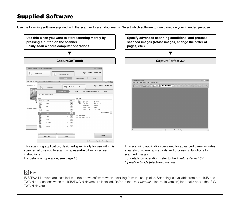 Supplied software | Canon DR-2020U User Manual | Page 21 / 40