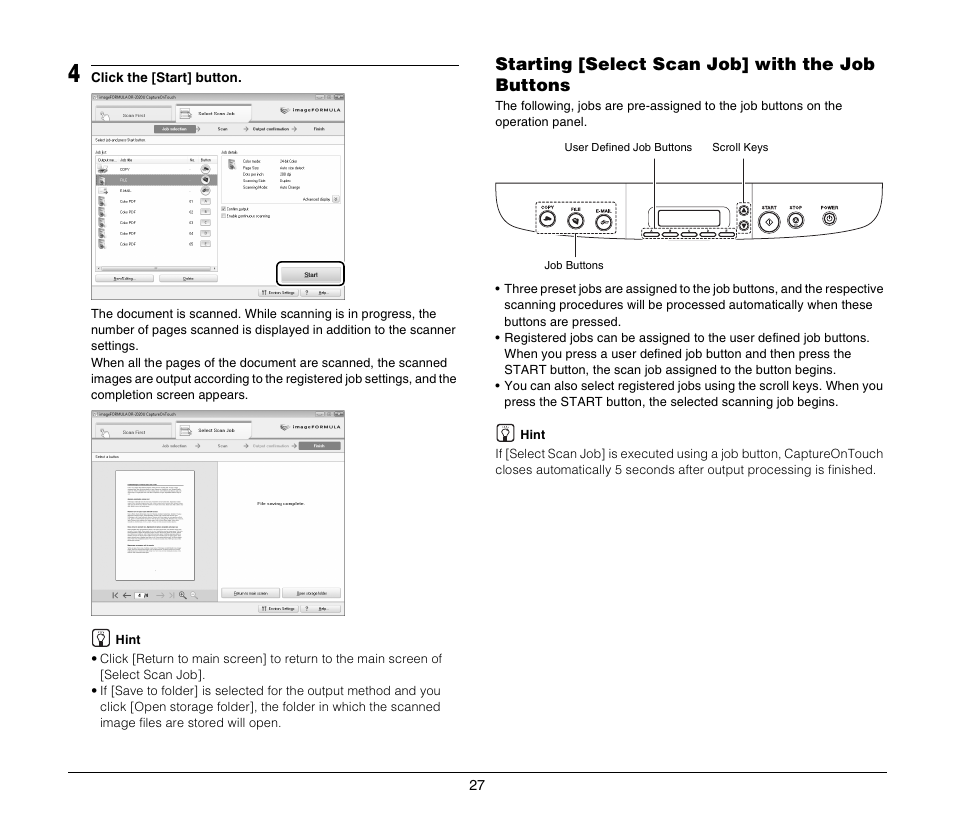 Starting [select scan job] with the job buttons | Canon DR-2020U User Manual | Page 31 / 40