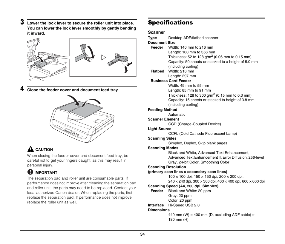 Specifications | Canon DR-2020U User Manual | Page 38 / 40