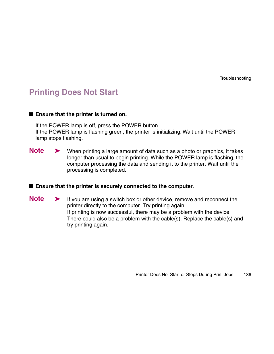 Printing does not start | Canon S900 User Manual | Page 136 / 178