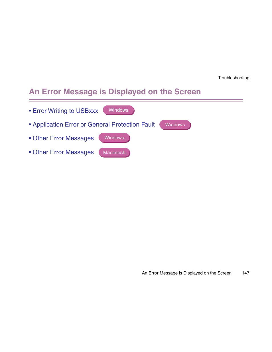 An error message is displayed on the screen | Canon S900 User Manual | Page 147 / 178