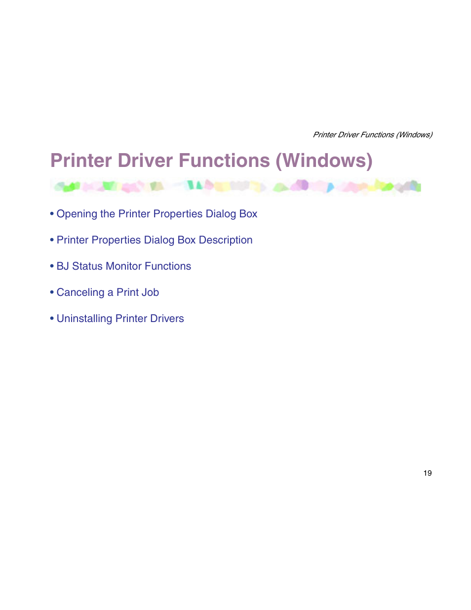 Printer driver functions (windows) | Canon S900 User Manual | Page 19 / 178