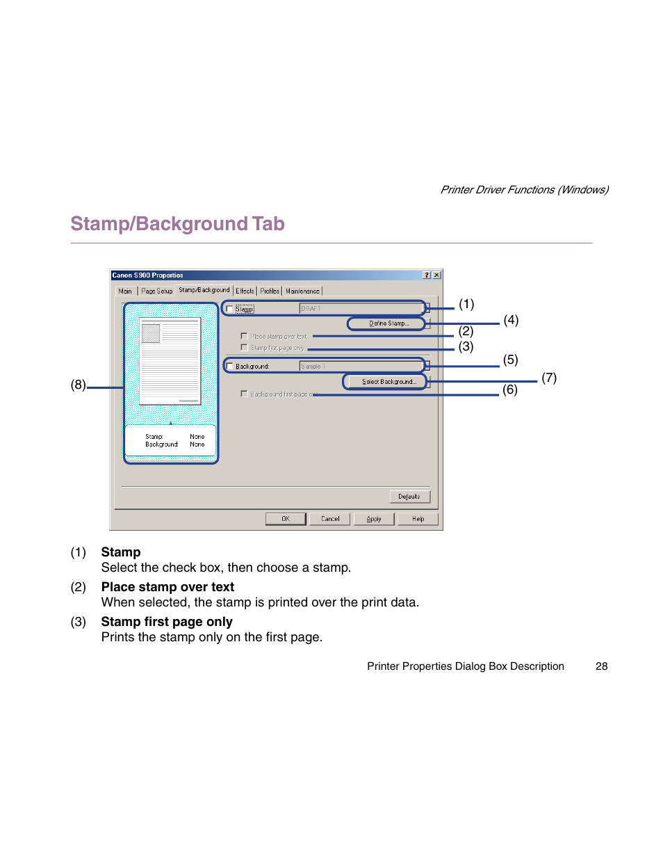 Stamp/background tab | Canon S900 User Manual | Page 28 / 178