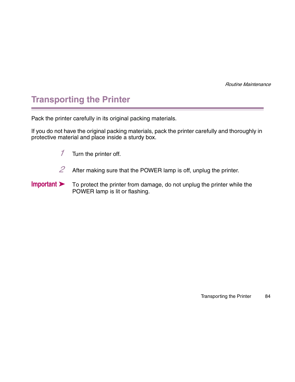 Transporting the printer | Canon S900 User Manual | Page 84 / 178