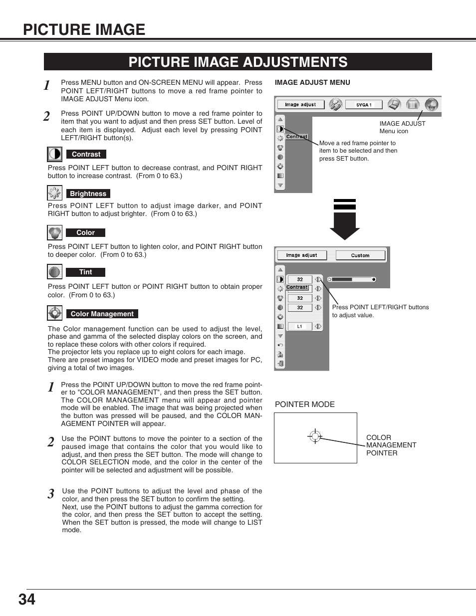 34 picture image, Picture image adjustments | Canon LV-7565F User Manual | Page 34 / 56