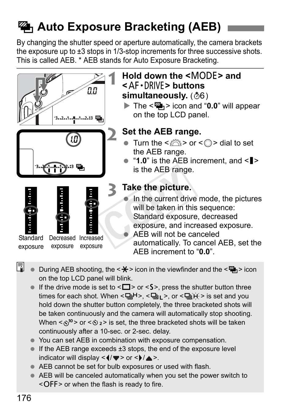 H auto exposure bracketing (aeb), P.176, Cop y | Canon 1D X User Manual | Page 176 / 420