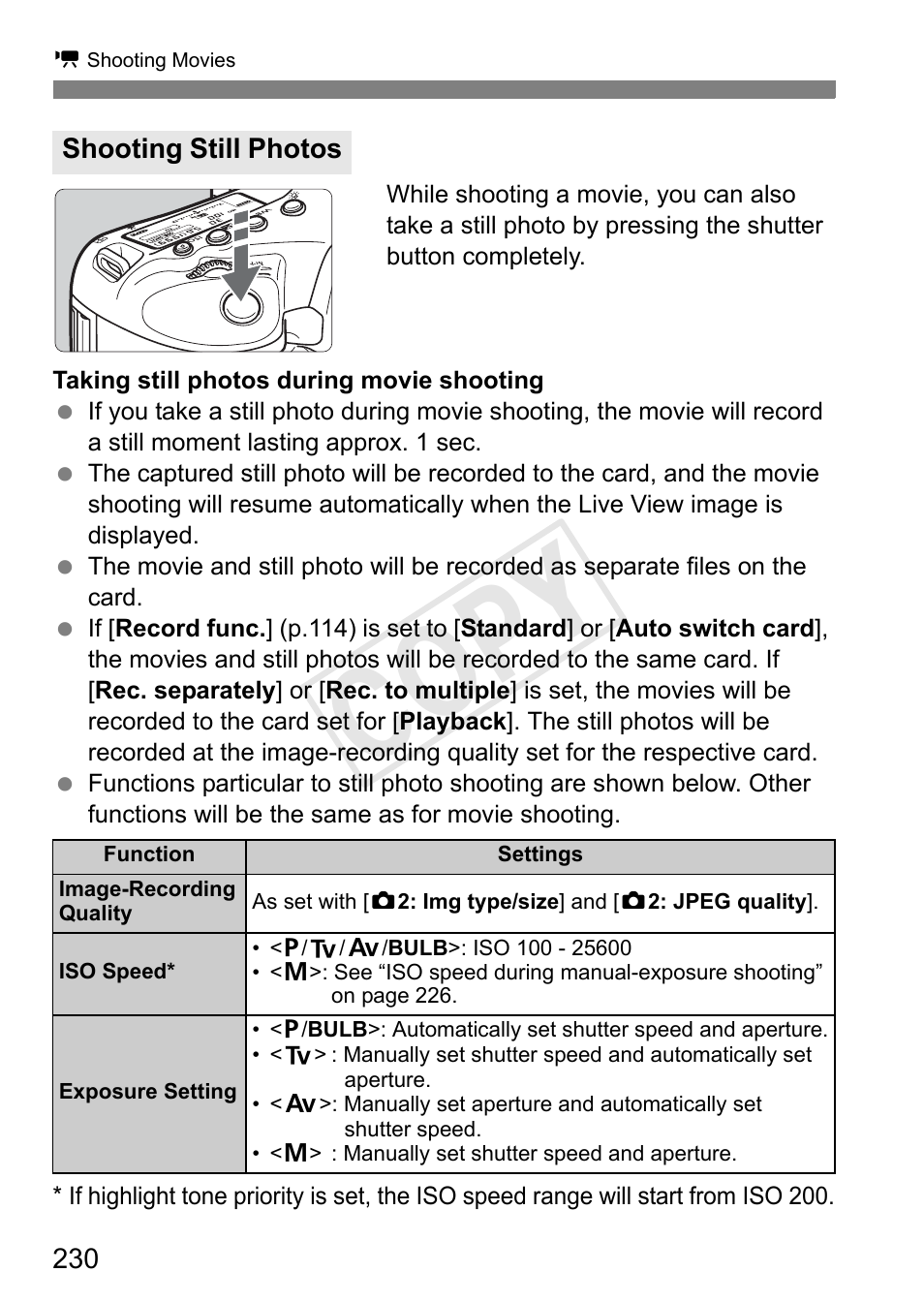Shooting still photos, P.230, Cop y | Canon 1D X User Manual | Page 230 / 420