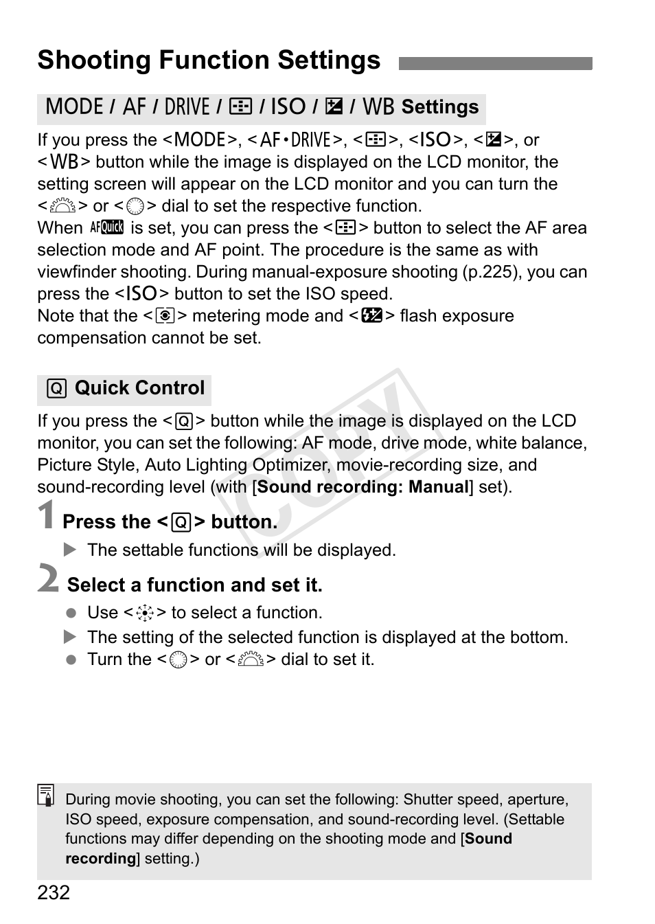 Shooting function settings, Cop y | Canon 1D X User Manual | Page 232 / 420