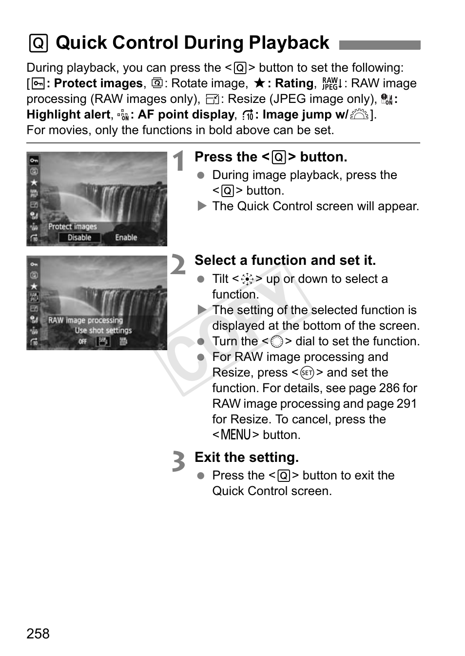 Quick control during playback, Cop y | Canon 1D X User Manual | Page 258 / 420