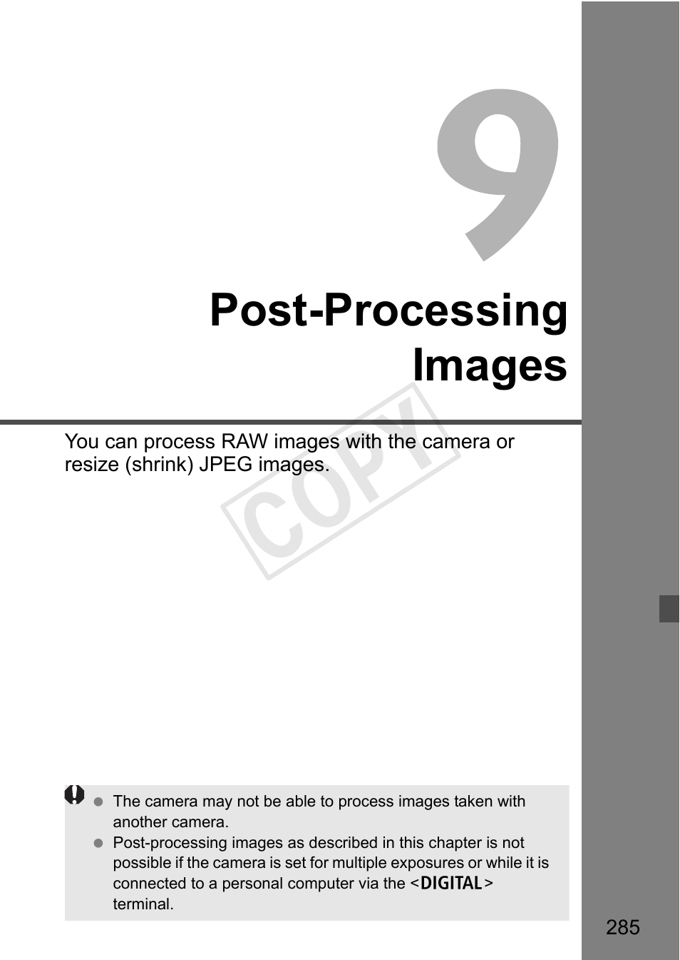 Post-processing images, Cop y | Canon 1D X User Manual | Page 285 / 420