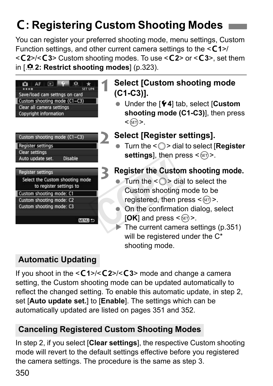W: registering custom shooting modes, P.350, Cop y | Canon 1D X User Manual | Page 350 / 420