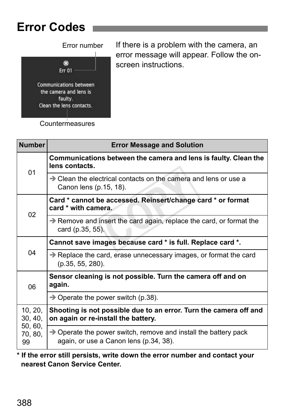 Error codes, Cop y | Canon 1D X User Manual | Page 388 / 420