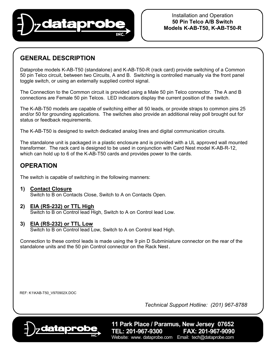 Dataprobe K-AB-T50 User Manual | 6 pages