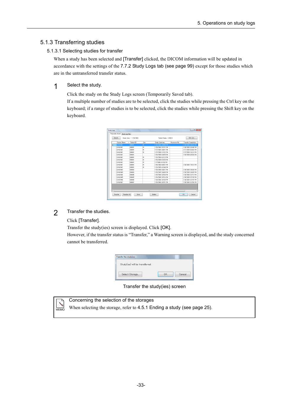 3 transferring studies, 1 selecting studies for transfer | Canon CR-1 MARK II User Manual | Page 41 / 138