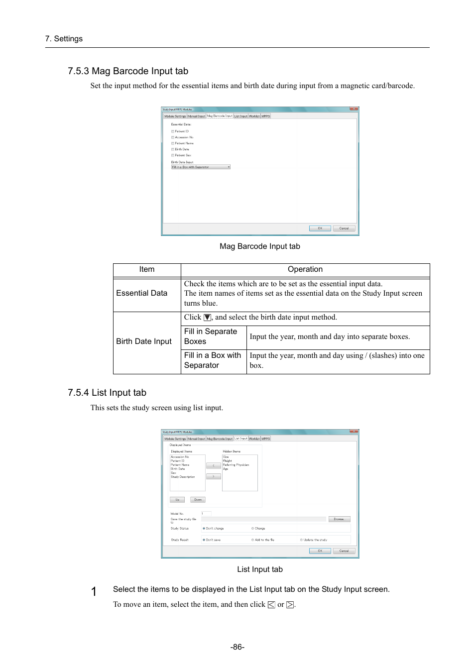 3 mag barcode input tab, 4 list input tab, 3 mag barcode input tab 7.5.4 list input tab | Canon CR-1 MARK II User Manual | Page 94 / 138
