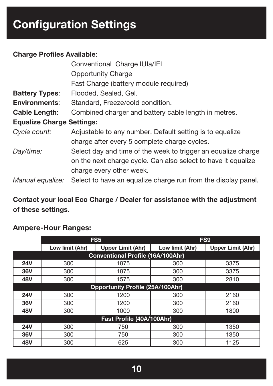 Configuration settings, Ampere-hour ranges | DC Power Technologies FS5 - Owners Manual User Manual | Page 10 / 25