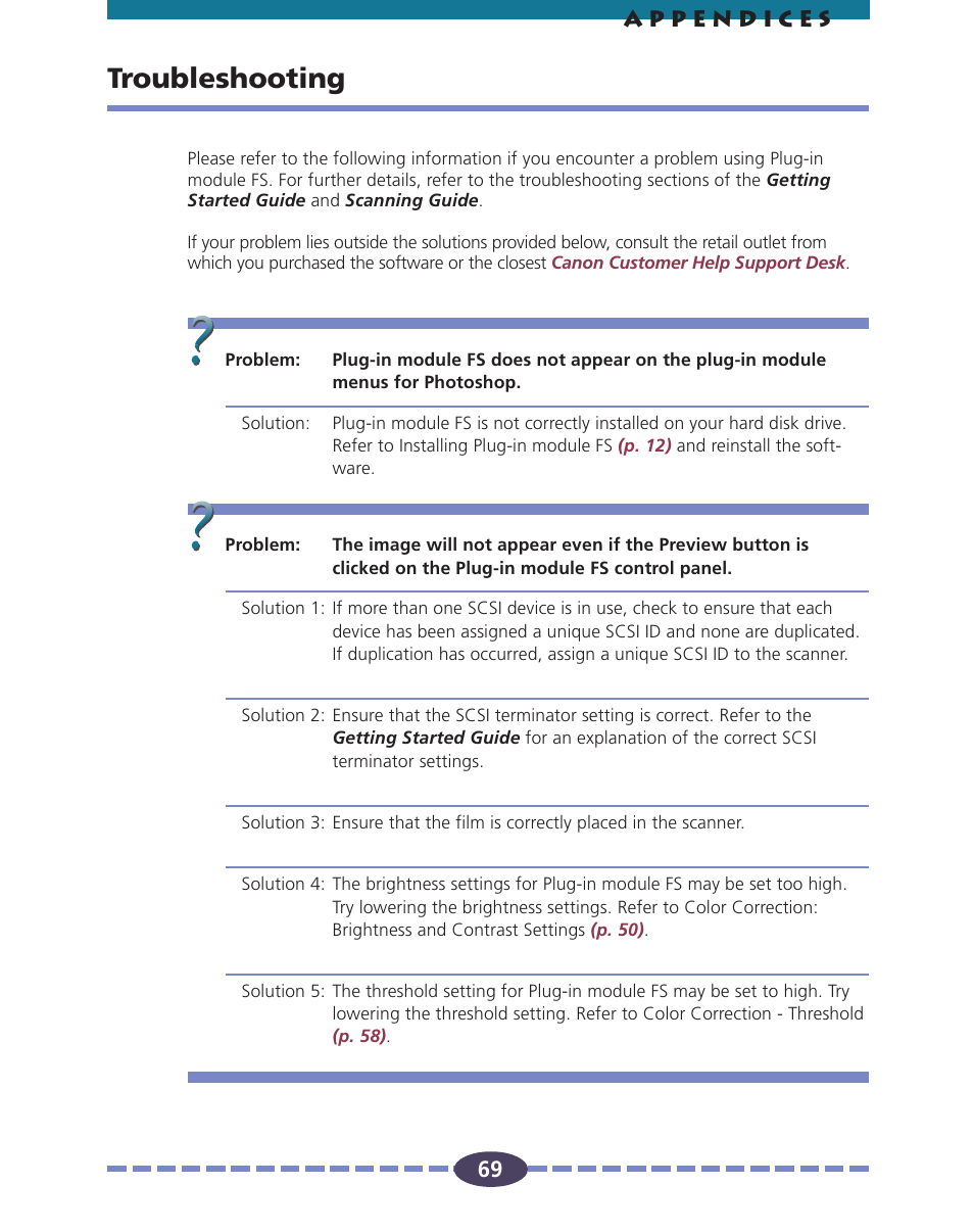 Troubleshooting, P. 69 | Canon FS 2710 User Manual | Page 69 / 80