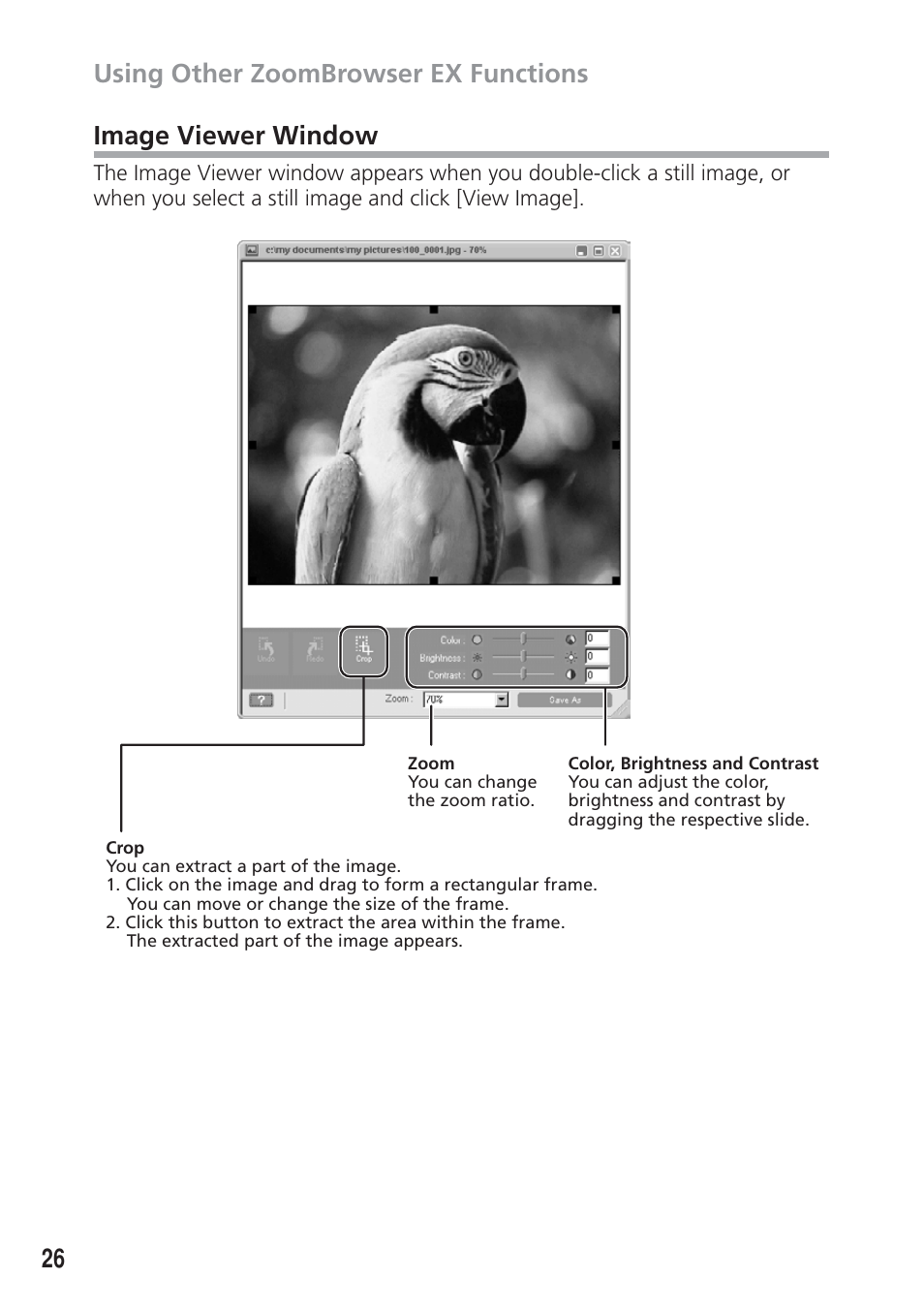 26 image viewer window, Using other zoombrowser ex functions | Canon DIM-538 User Manual | Page 26 / 100