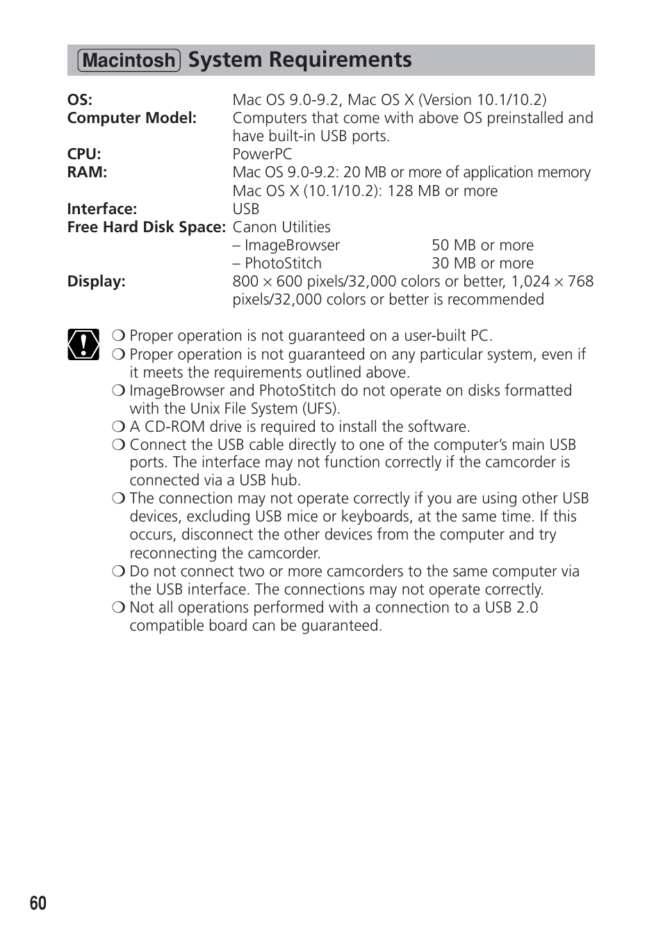 System requirements, 60 macintosh | Canon DIM-538 User Manual | Page 60 / 100