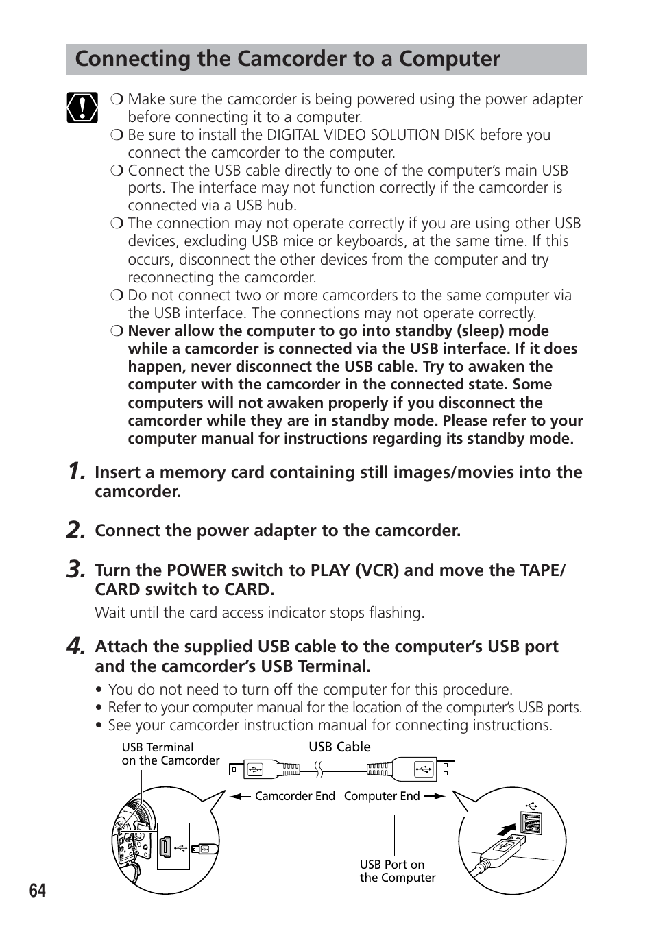 Connecting the camcorder to a computer | Canon DIM-538 User Manual | Page 64 / 100