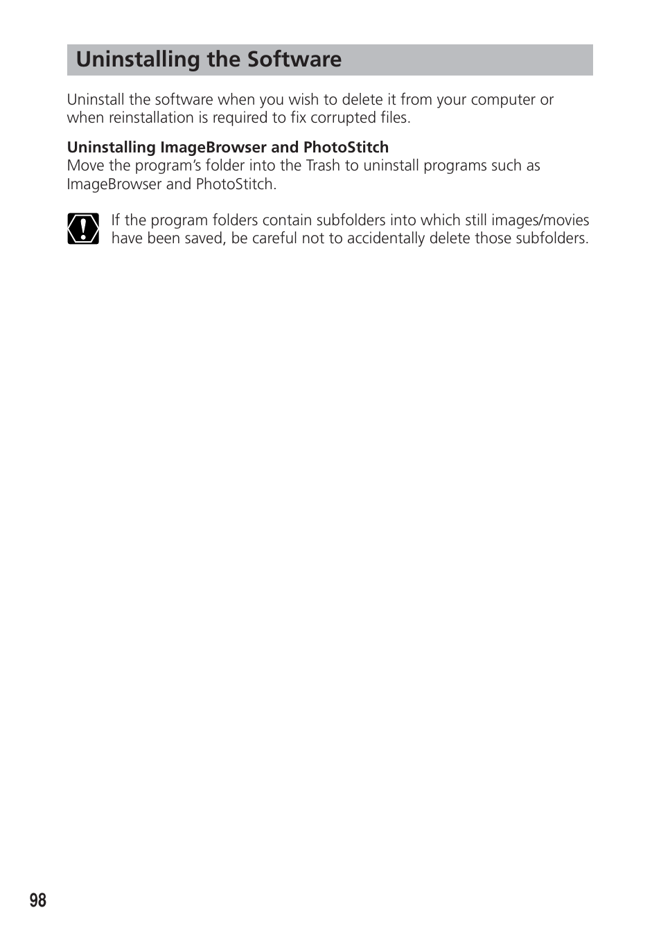 Uninstalling the software | Canon DIM-538 User Manual | Page 98 / 100