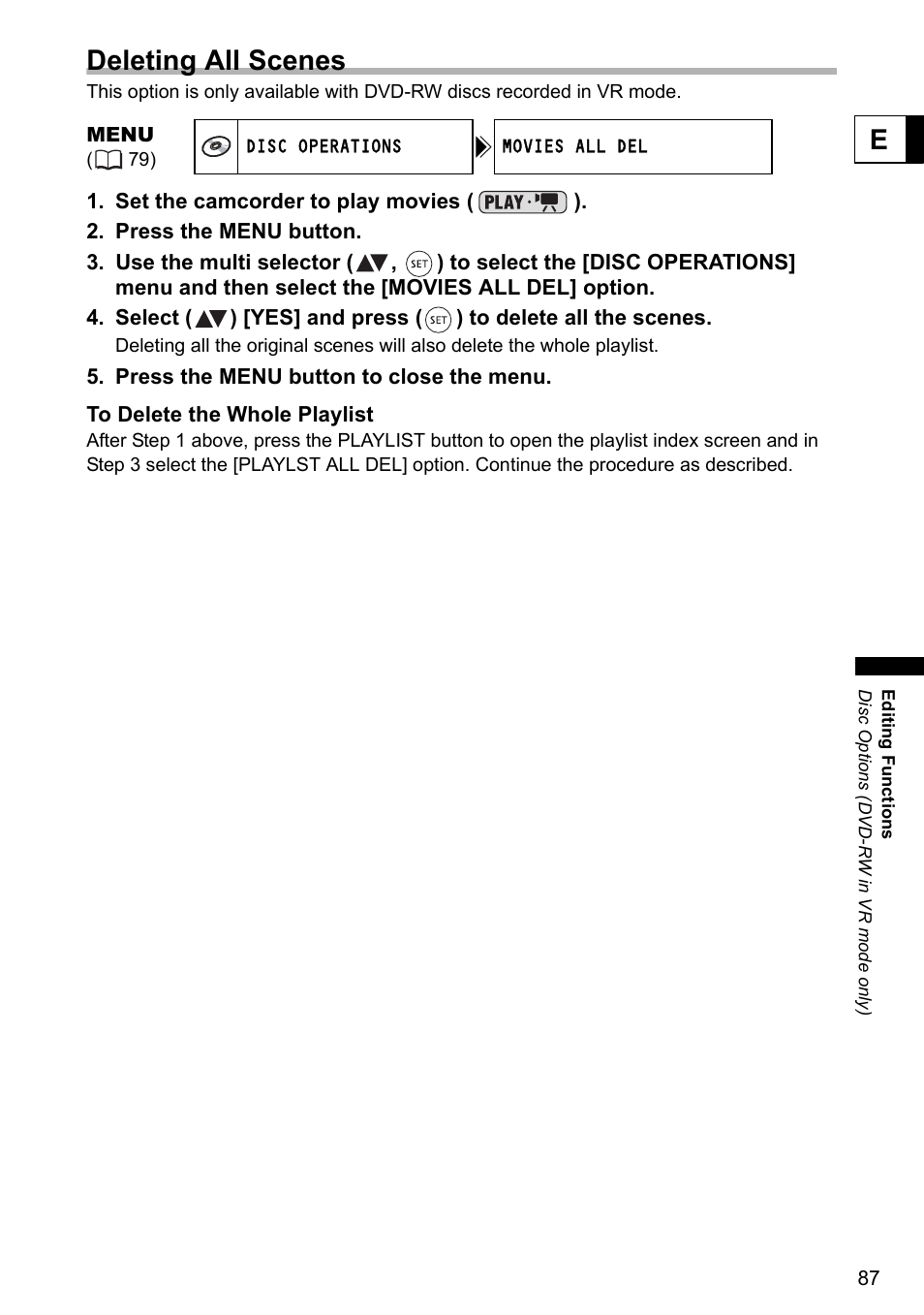 Edeleting all scenes | Canon DC40 User Manual | Page 87 / 144