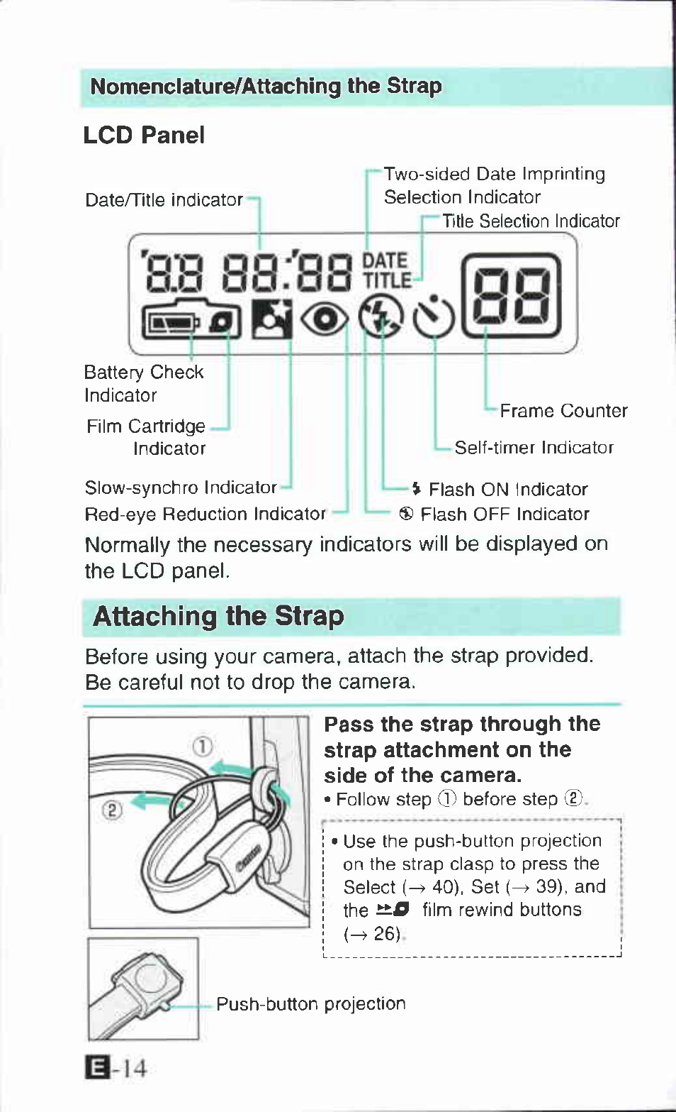 S'i4, Lcd panel, Attaching the strap | Canon Ixus M 1 User Manual | Page 14 / 50