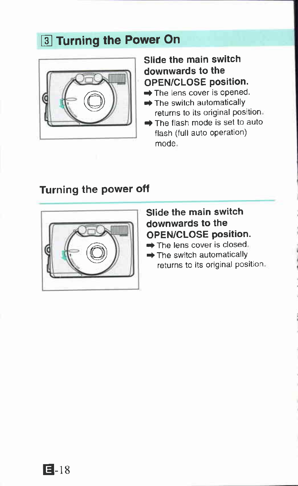 H turning the power on, S-18, Turning the power off | Canon Ixus M 1 User Manual | Page 18 / 50