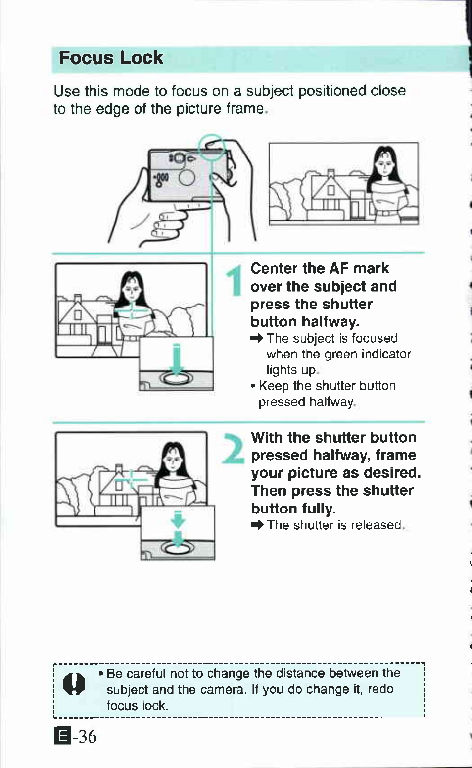 Focus lock | Canon Ixus M 1 User Manual | Page 36 / 50