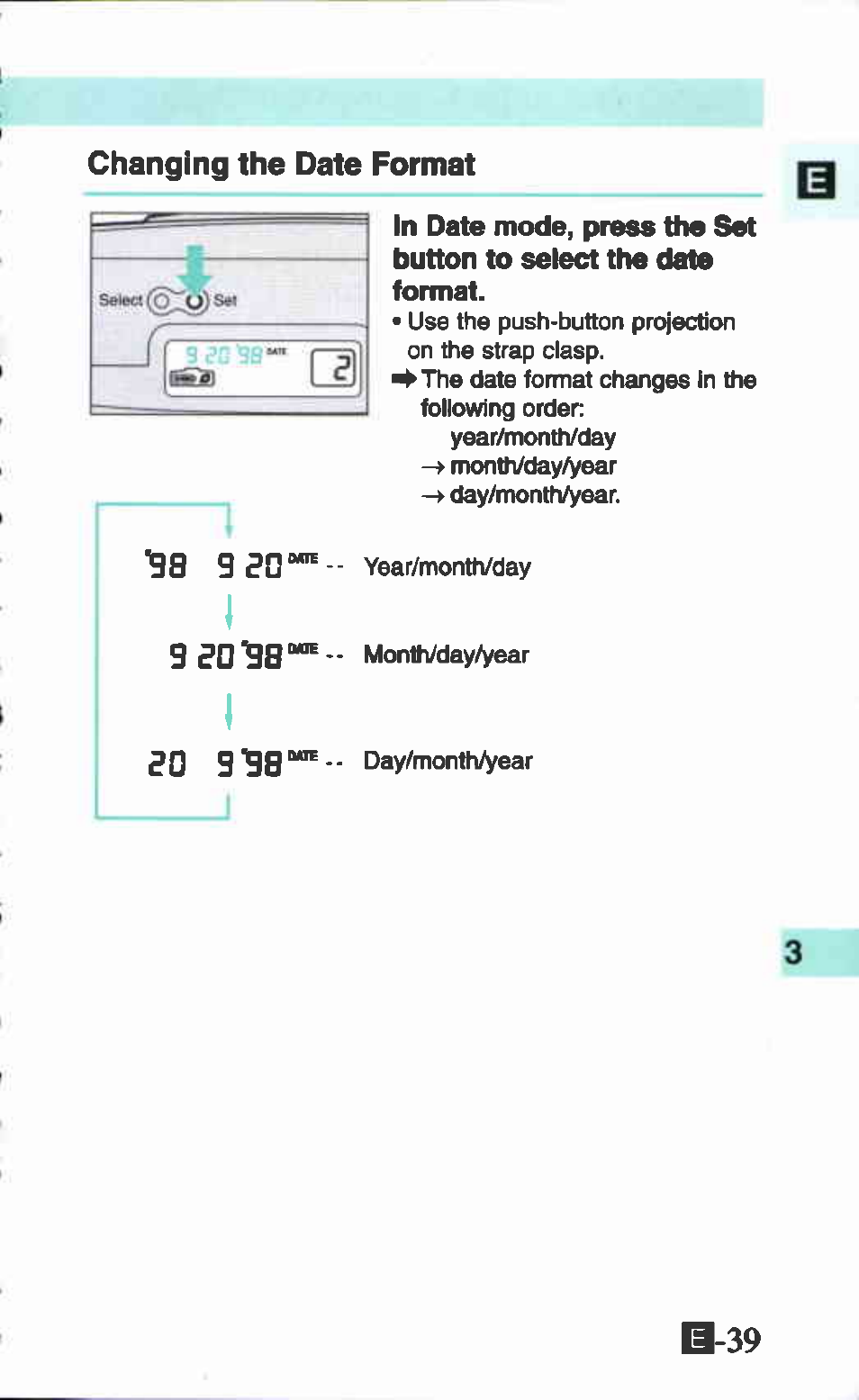 Changing the date format, 38 9?d | Canon Ixus M 1 User Manual | Page 39 / 50