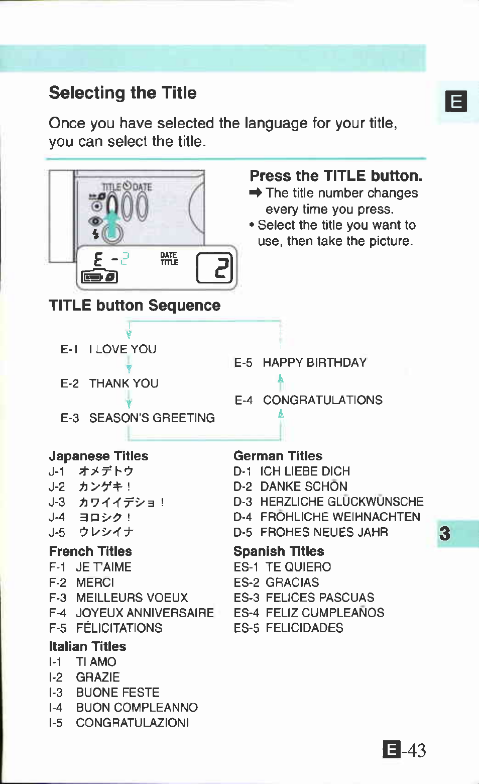 Selecting the title | Canon Ixus M 1 User Manual | Page 43 / 50