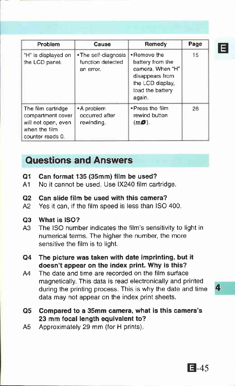 Questions and answers | Canon Ixus M 1 User Manual | Page 45 / 50