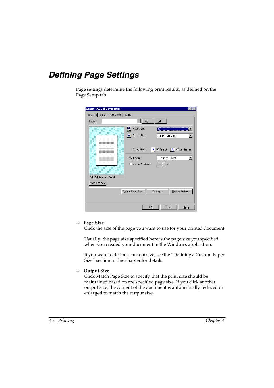 Defining page settings 3 | Canon FAX-L290 User Manual | Page 26 / 66