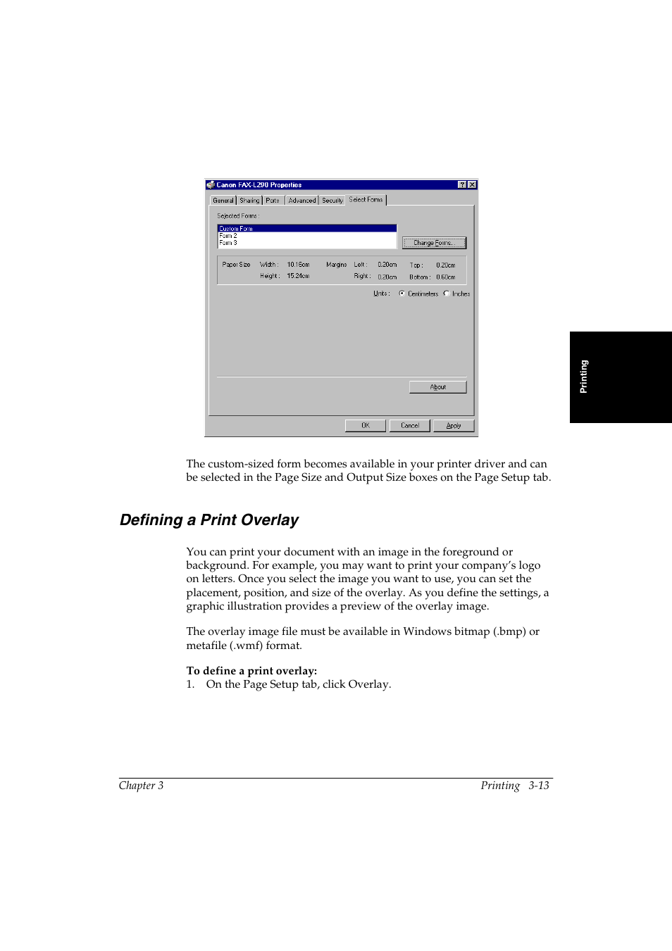 Defining a print overlay -13, Defining a print overlay 3 | Canon FAX-L290 User Manual | Page 33 / 66