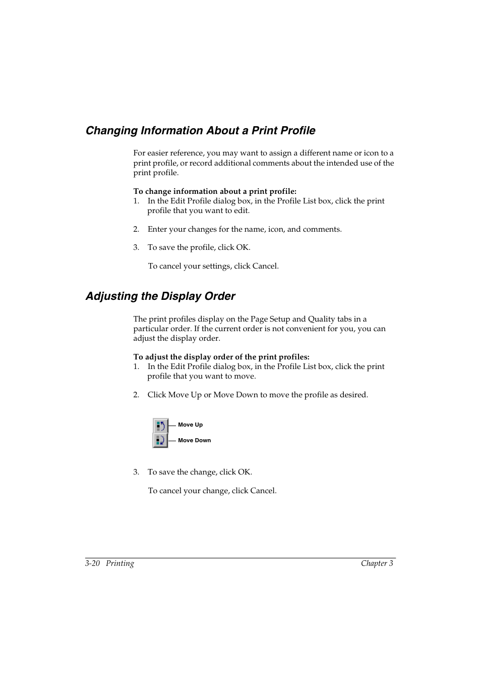 Changing information about a print profile 3, Adjusting the display order 3 | Canon FAX-L290 User Manual | Page 40 / 66