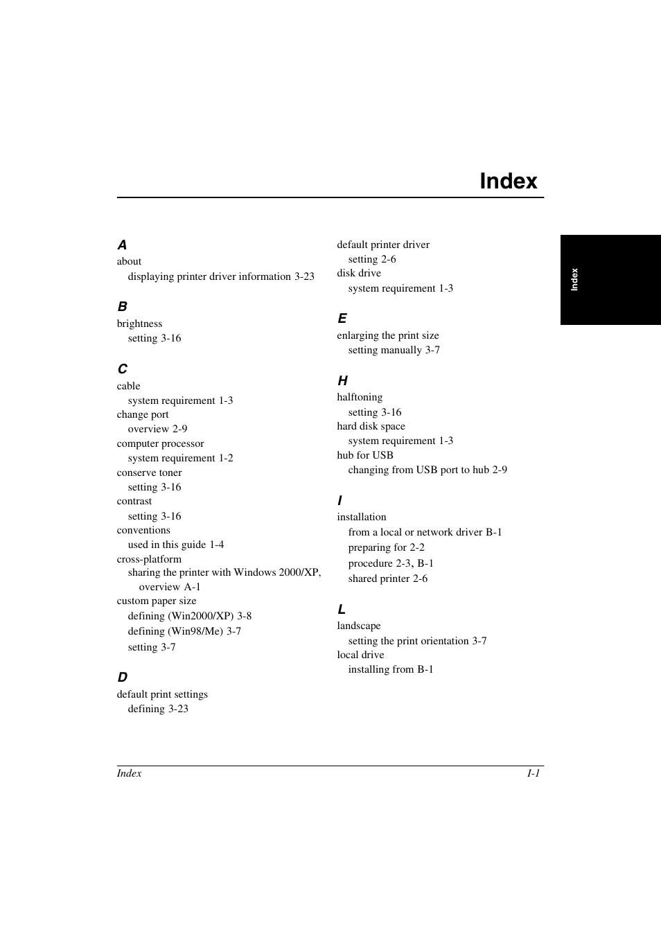 Index, Index i | Canon FAX-L290 User Manual | Page 63 / 66