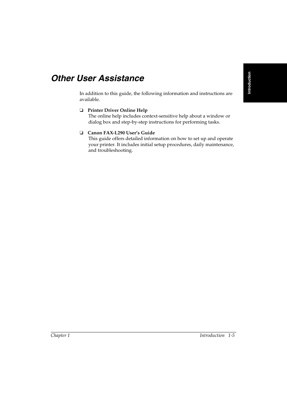Other user assistance -5, Other user assistance 1 | Canon FAX-L290 User Manual | Page 9 / 66