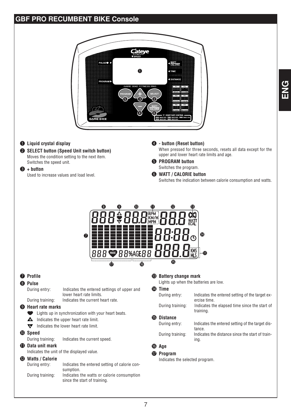 Gbf pro recumbent bike console | CatEye GAMEBIKE GB-300R User Manual | Page 7 / 24